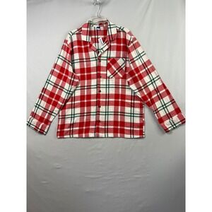 Old Navy Flannel Pajama Top Mens L Red Green Plaid New Cotton Holiday Shirt